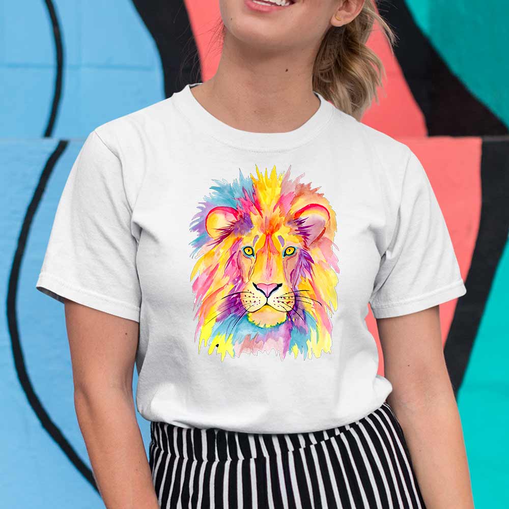 Multicolored Lion Face Graphic Print Women's T-Shirts United States