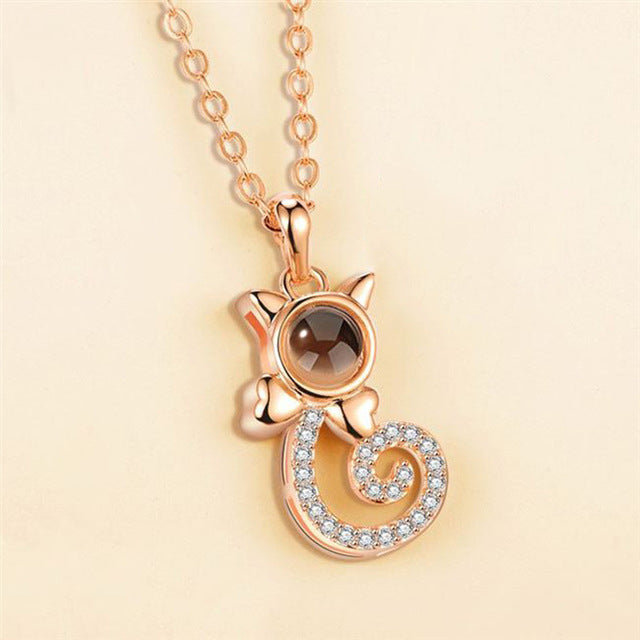 Personalized Cat Shape Necklace with Photo Projection Custom Gift for Women