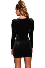 Long sleeve party square neck gold velvet dress 10