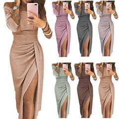 Bodycon Sexy Off Shoulder Party Dinner sequin Dress Elegant Long-sleeved 23