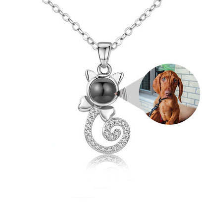 Personalized Cat Shape Necklace with Photo Projection Custom Gift for Women