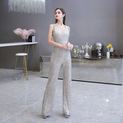 Fashionable Temperament Dress Waist Slim Jumpsuit Wide-leg Pants Ladies Party Annual Meeting Evening Dress 25