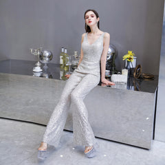 Fashionable Temperament Dress Waist Slim Jumpsuit Wide-leg Pants Ladies Party Annual Meeting Evening Dress 25