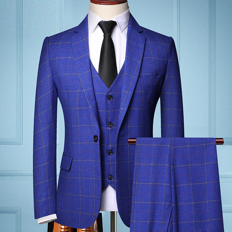 Plaid Suit Men's Suit Three-piece Suit Groom Wedding Dress Small Suit Trendy Jacket, lioness-love