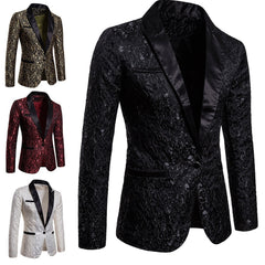 Jacquard Fashion Design Formal Dress Men'S Lapel Men'S Suit White Rose Floral Jacquard Suit Jacket Men 2022 Brand Shawl Lapel Tuxedo Blazer Men Party Stage Wedding Groom Prom Blazer Male 9