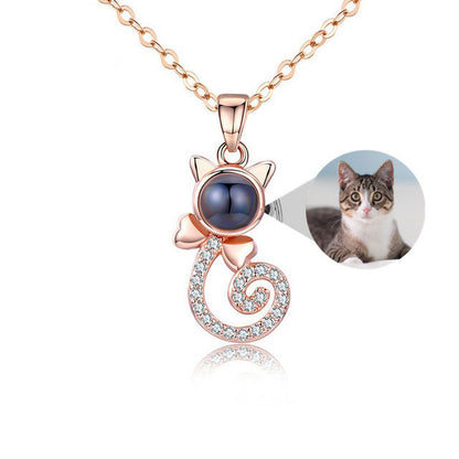 Personalized Cat Shape Necklace with Photo Projection Custom Gift for Women