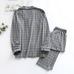 Autumn Plaid Thin Pajamas Long Sleeves Loose Large Size Men's pajamas Lapel pajamas Men nightwear