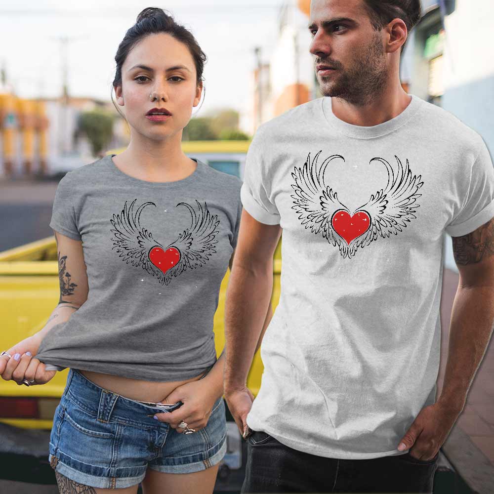 Stylish heart wings print shirt for men and women