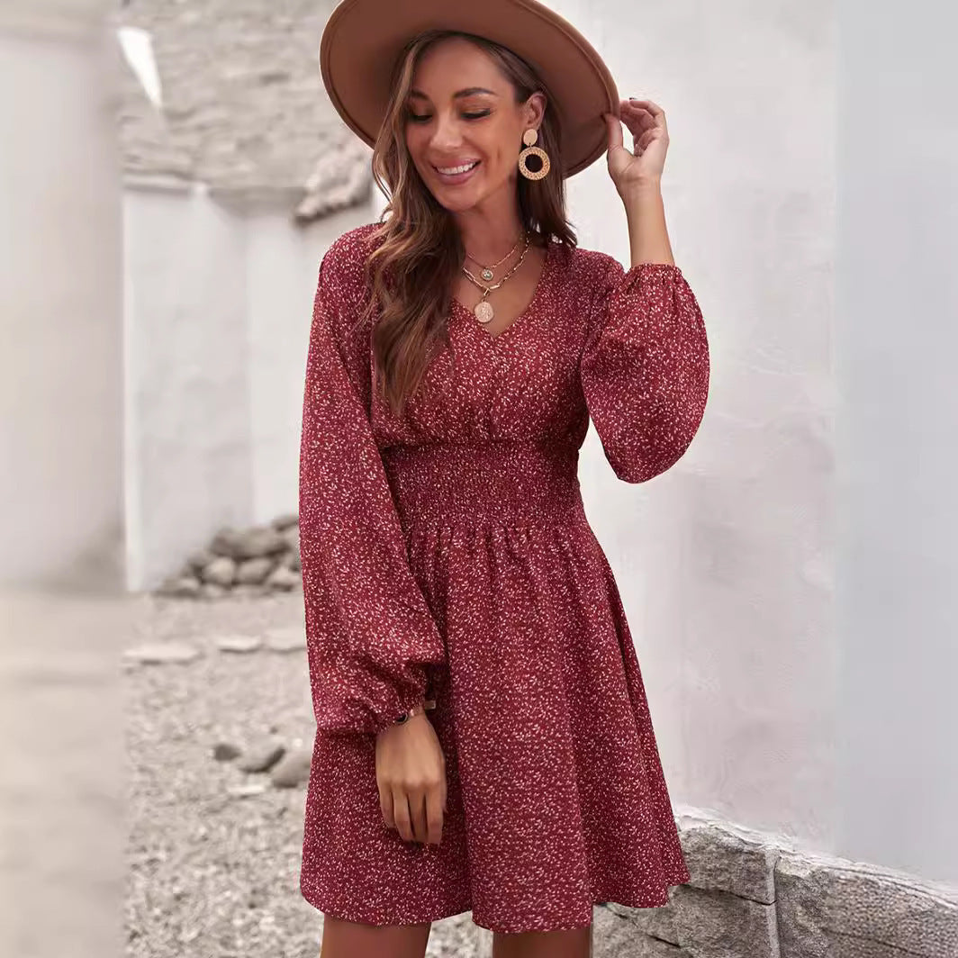 Women V Neck Tunic Dress Casual Loose Flowy Long Sleeves Dress Elastic Waist A-line Floral Swing Shift Dresses linen gown dinner night dress, lioness-love