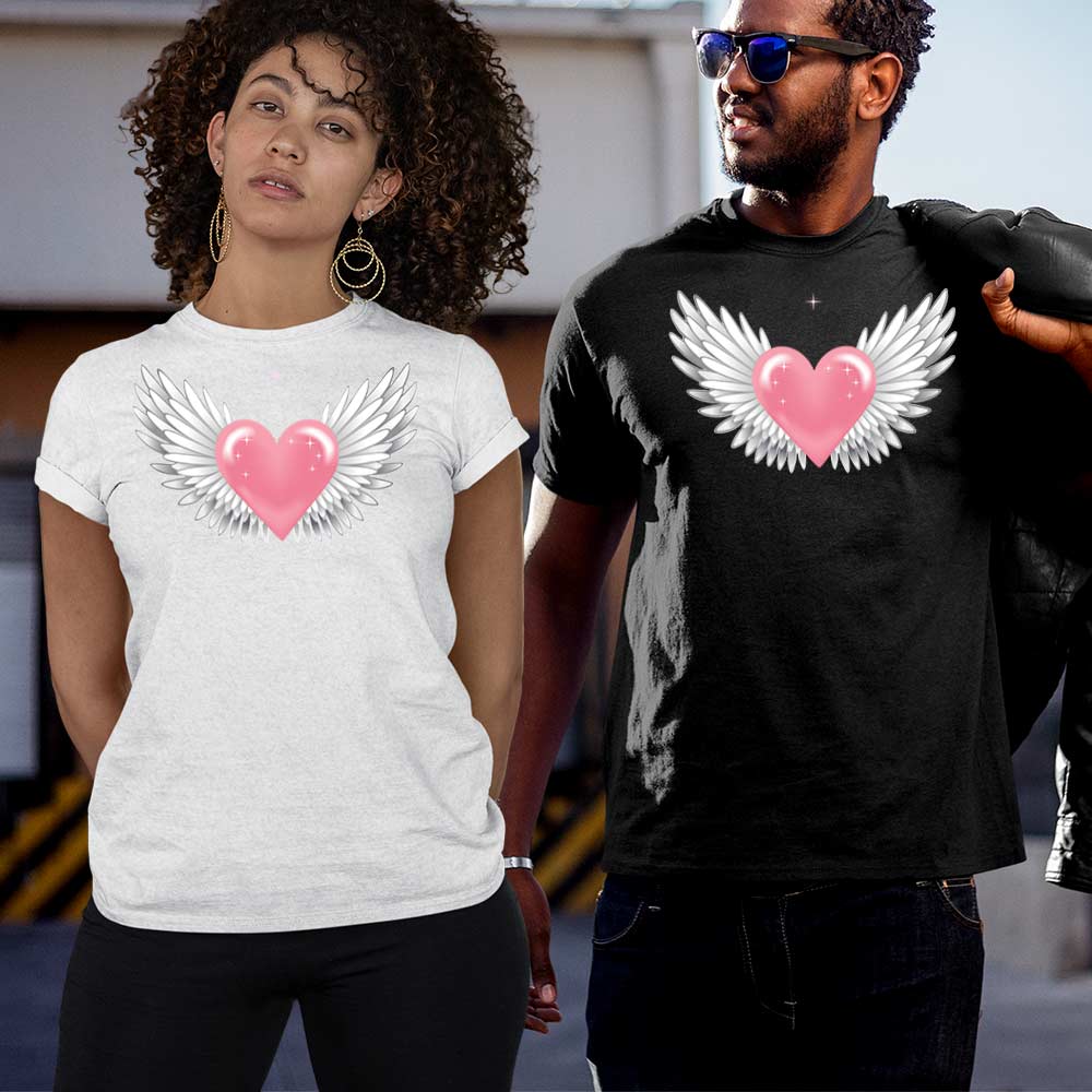 Heart with wings short-sleeve t-shirt for male and female