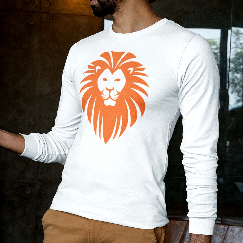 High-quality lion face graphic long sleeve men's t-shirt