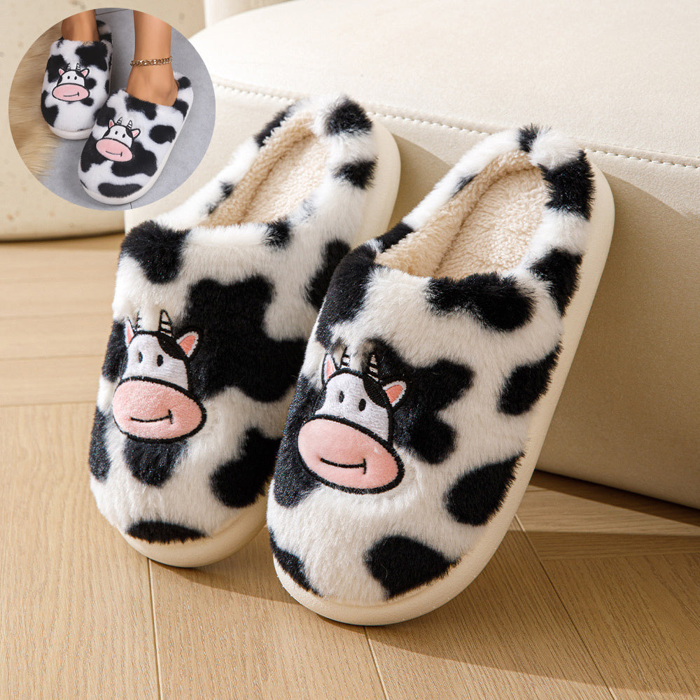 Cartoon Cow Cotton Slippers Indoor Non-slip Warm House Shoes Winter Cozy Footwear Warm Cotton Slippers Unisex cotton Slippers couples cotton footwear, lioness-love