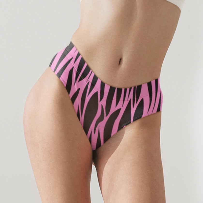 Pink zebra print bikini bottoms for curvy women