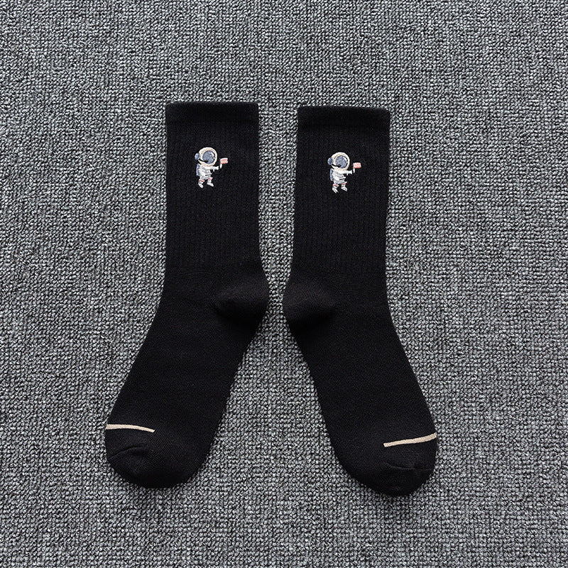 Embroidered cotton socks astronaut all-match socks sports socks