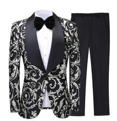 Fashion Floral Tuxedo Jacket Business Dinner Groom Wedding Formal Suit Blazer Trousers Two-piece suit men's 2