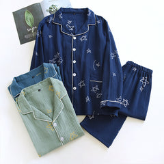 Men's Cotton Crepe Double-layer Gauze Pajamas Emerald sleep wear Winter night wear Lounge wear