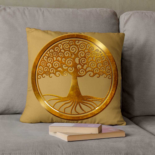 Golden tree printed cushion cover for home decor