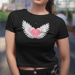 Angel Heart with Wings Graphic Print Crop Top for Women's Fashion