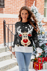 Jacquard Cute Christmas Knitted Pullover Sweater for Women