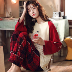 Pajamas ladies cotton long-sleeved autumn and winter Home wear lounge wear