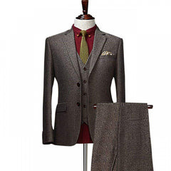 Men's Wool Tweed Formal Lapel suit Men's Herringbone Suits 3 Piece Groom Formal Work Business Tailormade Tuxedos Blazer, Pants & Vest 16