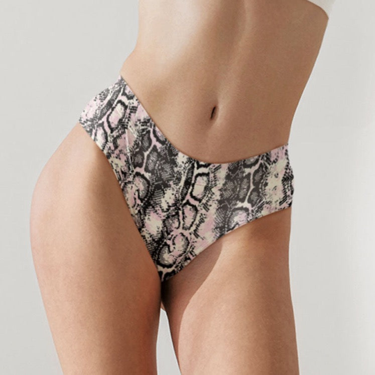 Snake skin print bikini bottom with seamless design