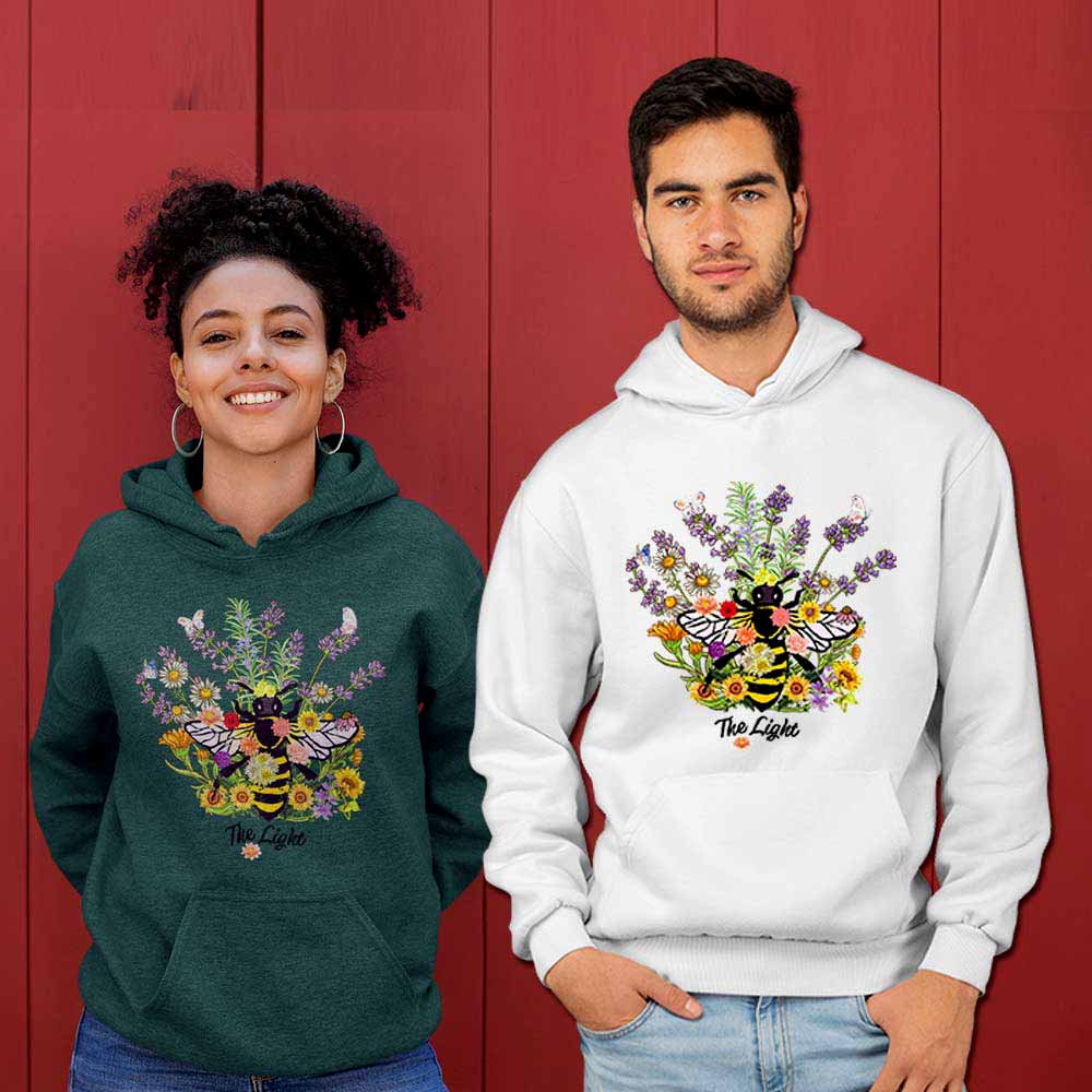 Bee & floral graphic print unisex hoodie 
