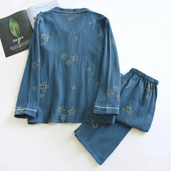 Men's Cotton Crepe Double-layer Gauze Pajamas Emerald sleep wear Winter night wear Lounge wear