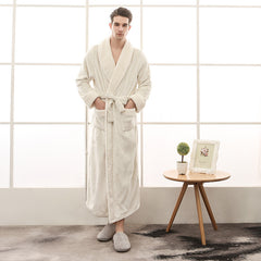 Cozy Long Robe with Long Sleeves in Solid Colors - 100% Polyester Fiber