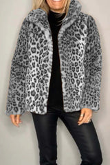 Full-Size Leopard Furry Collared Neck Long Sleeve Coat – Bold & Luxurious