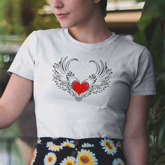 Graphic T-Shirts with Winged Heart Design - Female Fashion