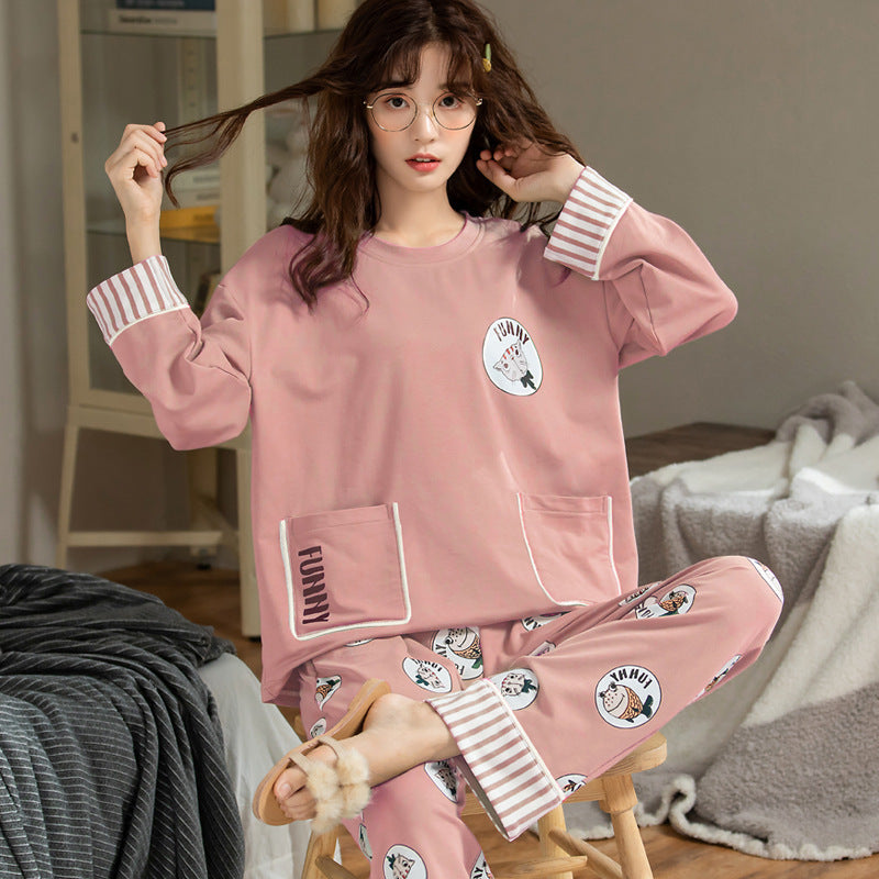 Pajamas ladies cotton long-sleeved autumn and winter Home wear lounge wear