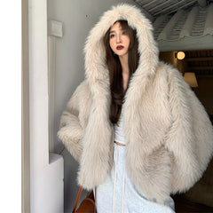 Cozy Casual Hooded Warm Faux Fur Jacket