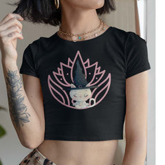 Women's Mystical Meditation Kitty Print Crop Top - Stylish Fashion Apparel