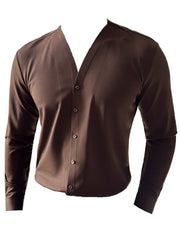 High-Texture Waffle V-neck Long Sleeve Shirt for Men