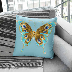 Nature-themed turquoise butterfly design pillow cover