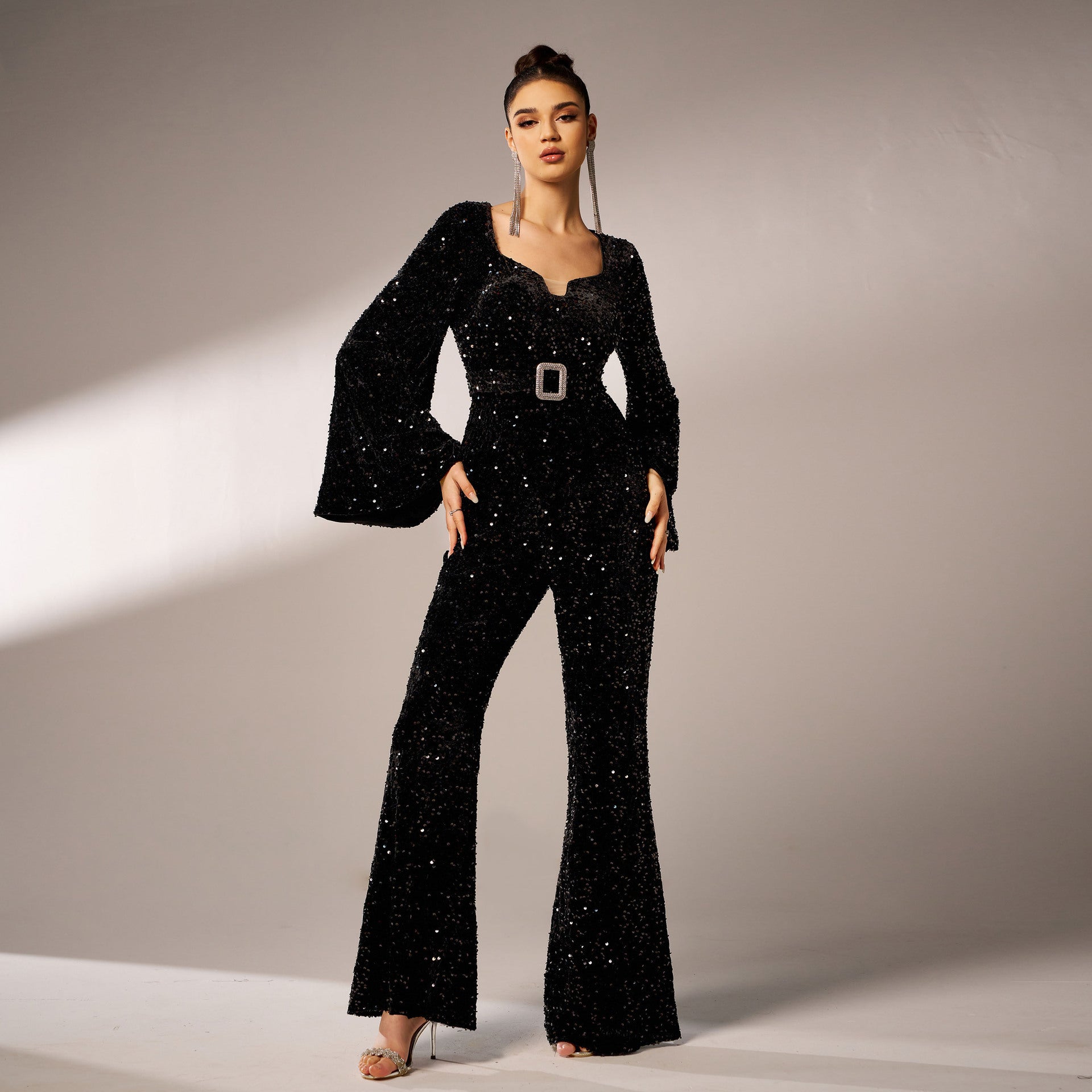 Elegant Long Sleeve Sequined Jumpsuit, lioness-love