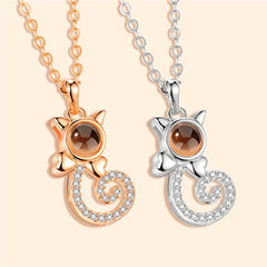 S925 Silver Personalized Gift Cat Shape Customized Colorful Photo Projection Necklace 2