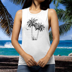 Trendy palm tree tank tops for women