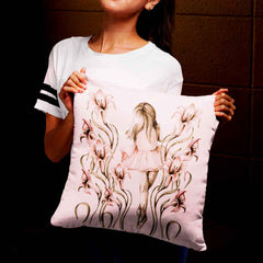 Best deals on girl with floral graphic printed pillow cover for home decor