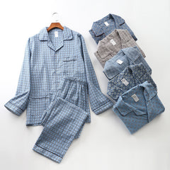 Brushed Cloth Long-sleeved Lapel Pajama Set Lapel pajamas  Modal cotton pajamas male night wear