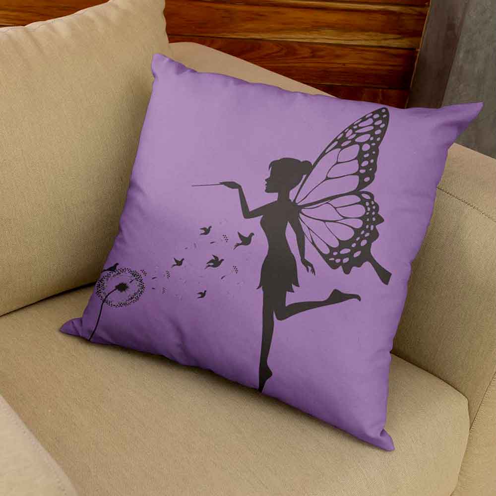 High-quality printed cushion cover showcasing a girl and butterfly feathers