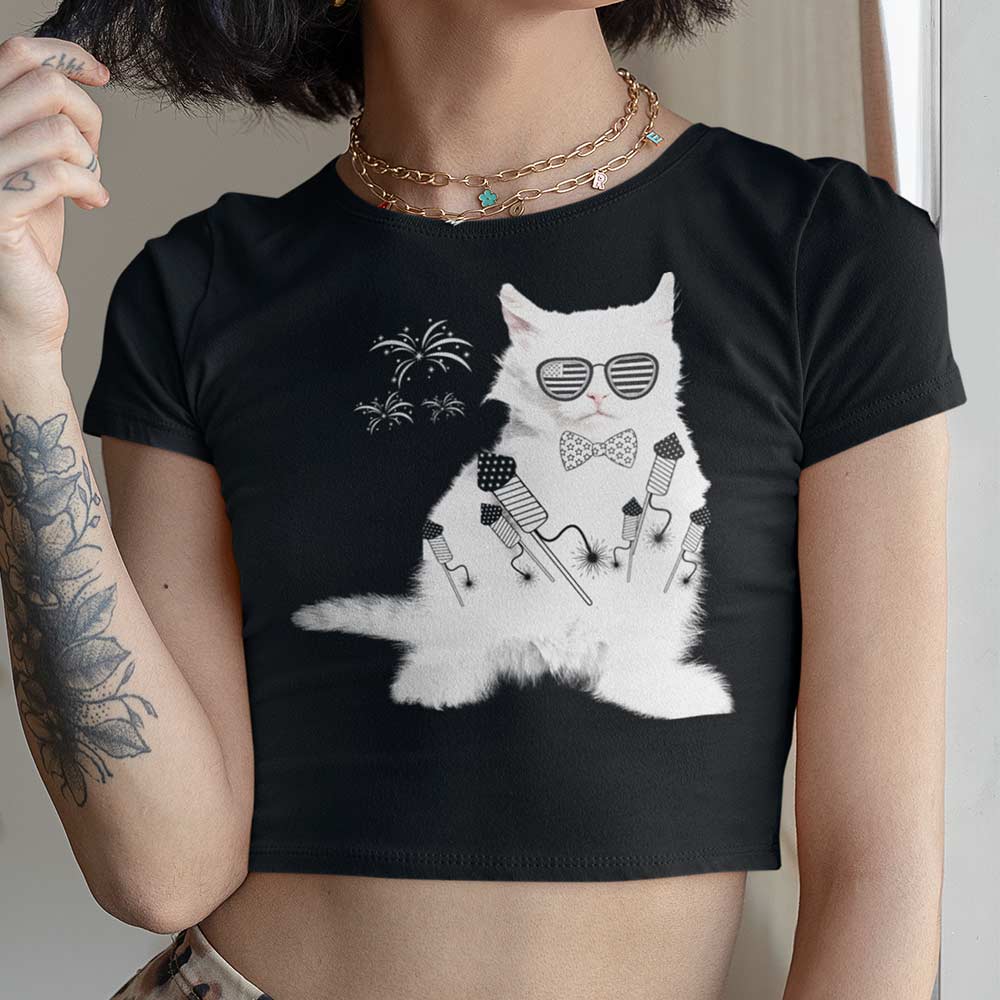 Cat Graphic Print Crop Top for Women - Trendy and Stylish