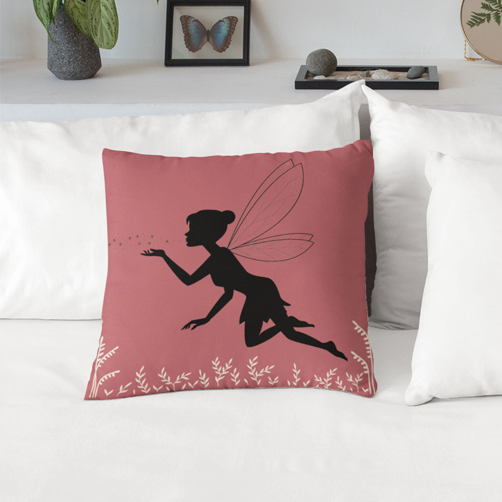 Fairy-themed decorative cushion cover with vibrant colors