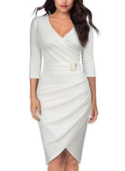 New 3/4 Sleeve V-neck Office Dinner Party Dress 3