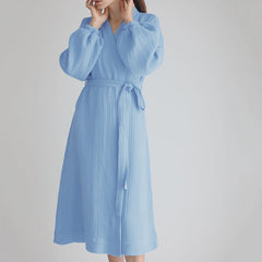 Women's Cotton Gauze Simple Casual Fashion Home Pajamas long sleeve knitted robe fashion pajamas