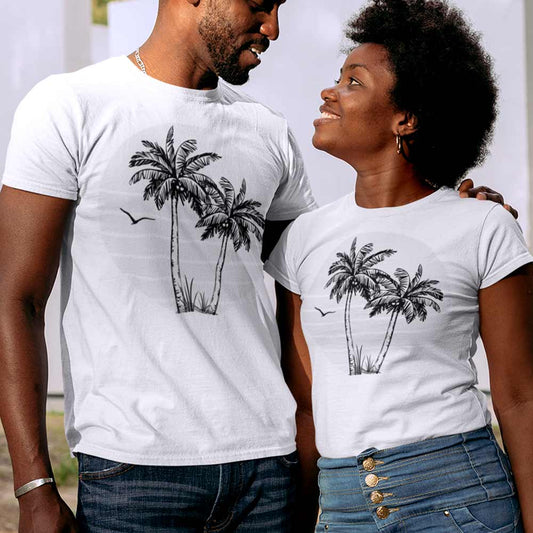 Premium quality palm tree print half sleeve tee for summer