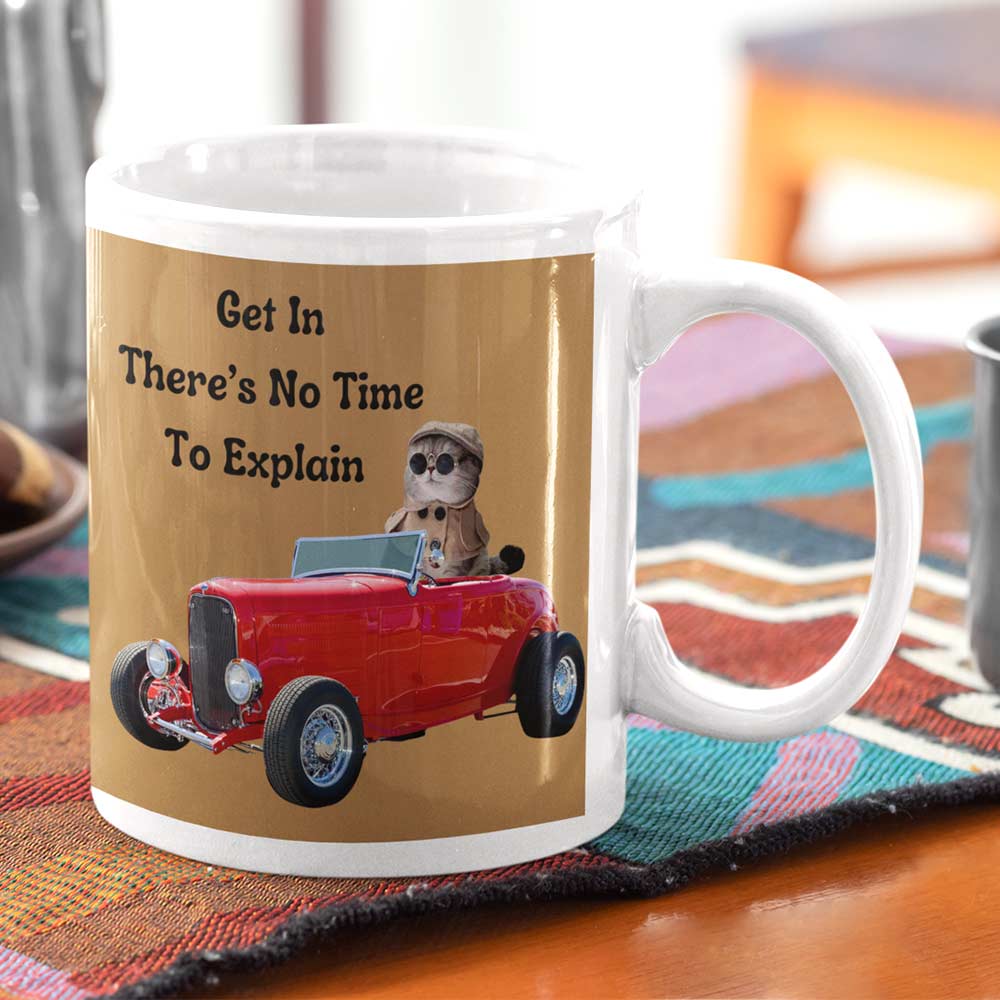 Cute kitty driving car mug: perfect for cat enthusiasts
