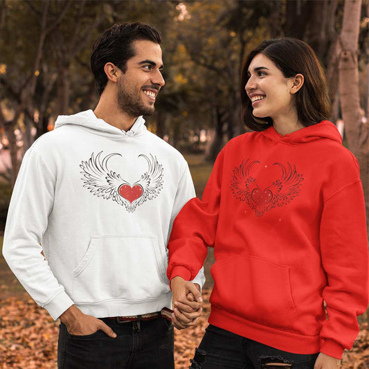 Winged heart graphic print unisex hoodie 