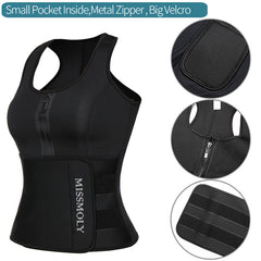 Women's Waist Trainer Corset Trimmer Belt Neoprene Sauna Sweat Suit Zipper Body Shaper with Adjustable Workout Tank Tops